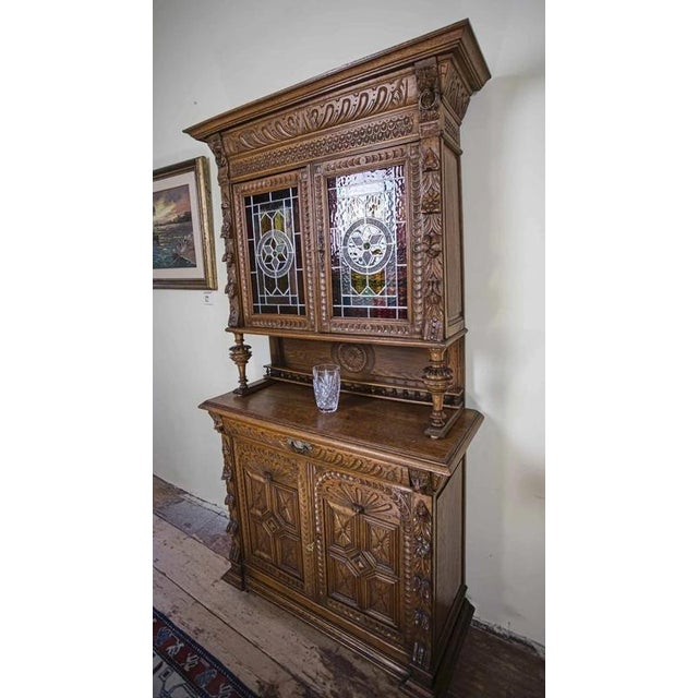 Neo-Renaissance Oak Cabinet with Stained Glass For Sale - Image 17 of 18