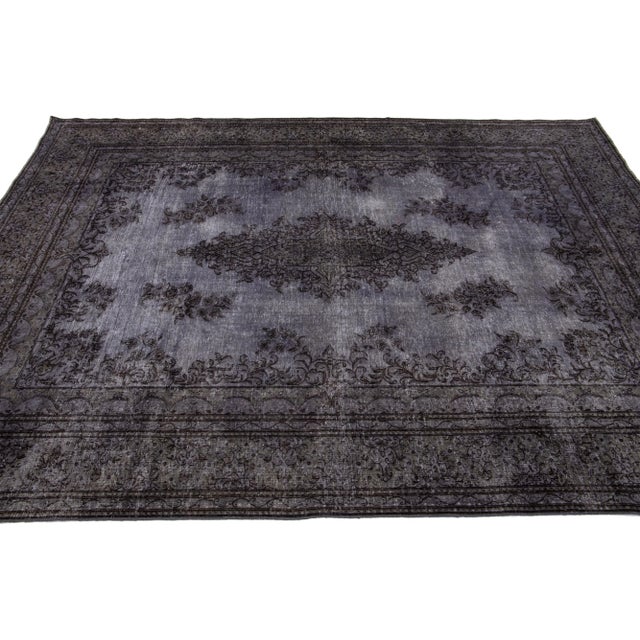 Mid 20th Century Vintage Persian Overdyed Handmade Medallion Gray Wool Rug For Sale - Image 5 of 11