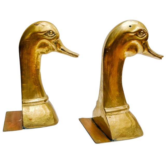 Mid-Century Modern Mid 20th Century Solid Brass Spanish Duck Head Bookends by Sarreid - A Pair For Sale - Image 3 of 8