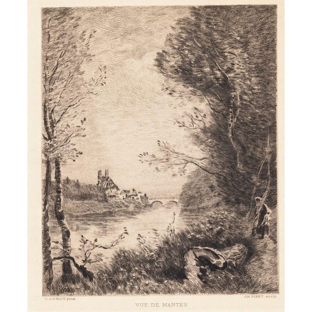 after Jean-Baptiste-Camille Corot, View of Mantes, 19th Century, Etching For Sale - Image 3 of 3