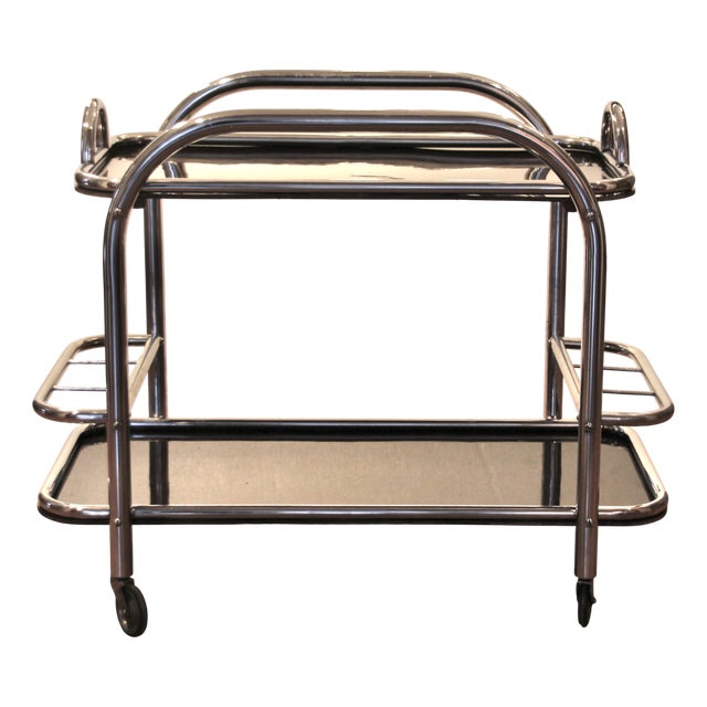 Art Deco Chrome Bar with Bakelite Tray attributed to Robert Mallet-Stevens, France, 1930s For Sale