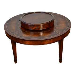 1930s Weiman English Regency Mahogany & Leather Top Lazy Susan Coffee Table For Sale