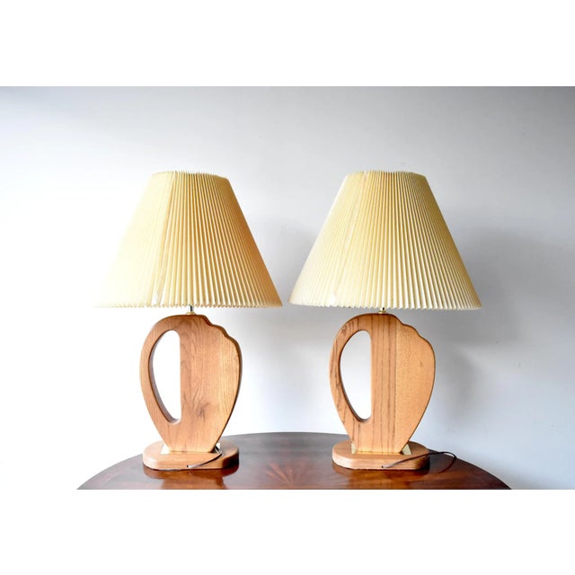 Mid-Century Modern Sculptural Oak Wood Table Lamps - a Pair For Sale In San Francisco - Image 6 of 11
