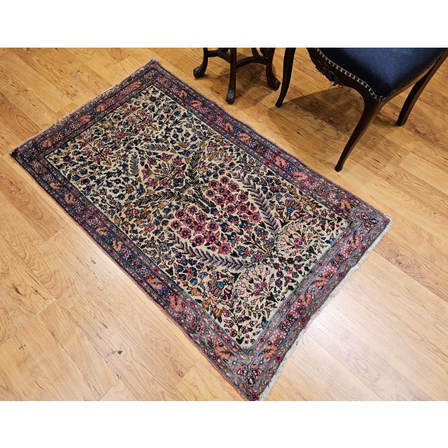 Early 20th Century Persian Kerman Lavar Rug, Hand-Knotted Wool, Allover Floral Pattern, Ivory & Green, 3x5 For Sale - Image 12 of 13