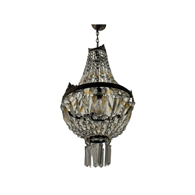 1950s Vintage Bronze Crystal Basket Chandelier, 1960s For Sale - Image 5 of 12