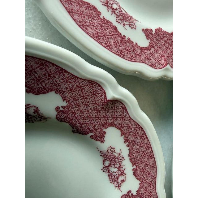 Ceramic Vintage Mid-Century Modern Shenango Red Lattice & Fruit Pattern Small Plates - Set of 5 For Sale - Image 7 of 10