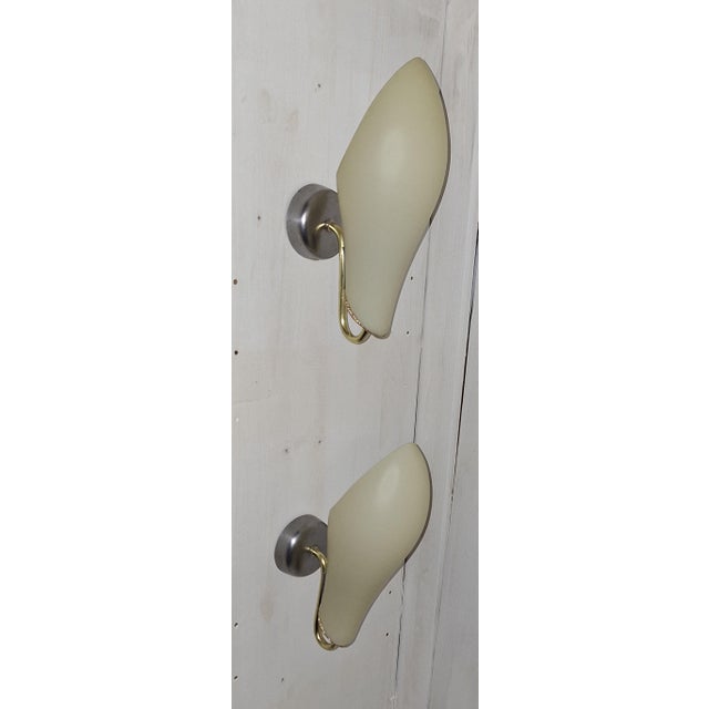 Mid-Century Wall Lamps with Cream-Colored Glass Shades on Metal Mounts1950s, Set of 2 For Sale - Image 14 of 17
