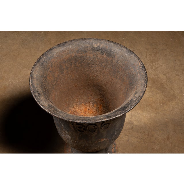 Large Antique Cast Iron Garden Urn Planters For Sale - Image 4 of 9