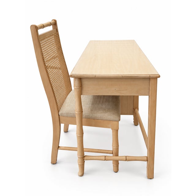 Broyhill 1970s Broyhill Faux Bamboo Writing Desk With Cane-Back Chair For Sale - Image 4 of 8