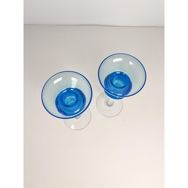 Set of Blue and Clear Crystal Tapered Candle Holders For Sale - Image 4 of 6