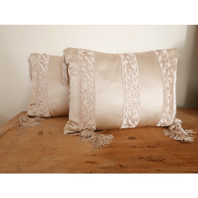 Gold Pillows With Embroidered Tape Trim A Pair Chairish