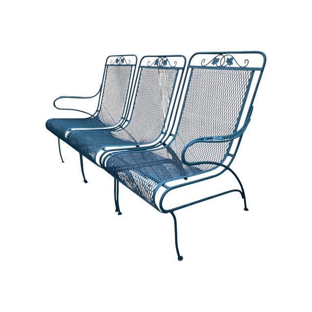 Woodard Furniture Co. Woodard Briarwood Wrought Iron Three Piece Garden Bench Excellent Condition For Sale - Image 4 of 11