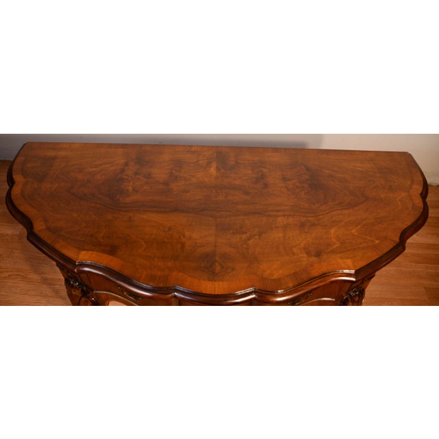 1920 Antique English Regency Burl Walnut Console Table One Drawer Accent Table For Sale - Image 10 of 15