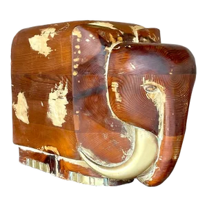 Vintage Boho Carved Wood and Brass Elephant
