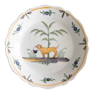 18th Century French Faience Nevers Dog Plate For Sale