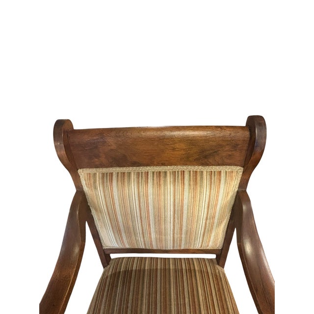 Pair of Antique American Empire Walnut Scroll Arm Upholstered Library Chairs, C. 1840–1870, Set of 2 For Sale - Image 4 of 12