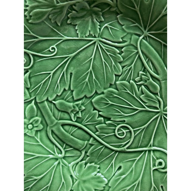 Ceramic Vintage Bordallo Pinheiro 13" Grape Leaves Majolica Platter For Sale - Image 7 of 8