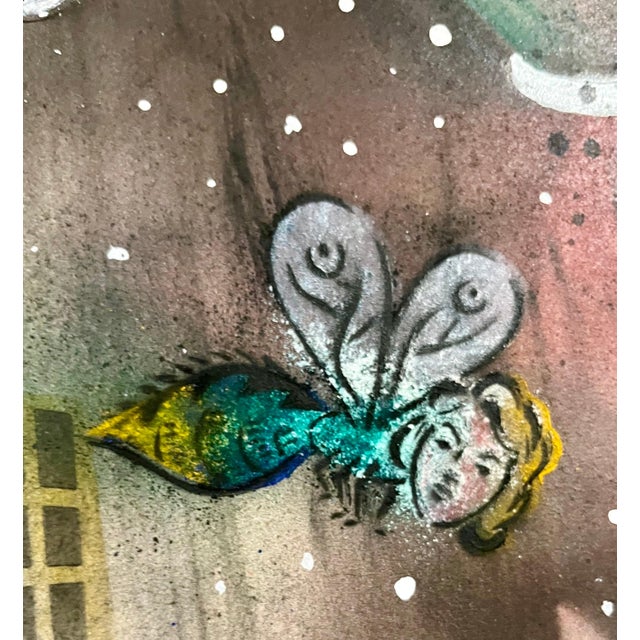 Surrealism Mason Rader, Abstract Surrealist Spray Paint Mixed Media Painting Outsider Art Mason Rader, 1994 For Sale - Image 3 of 6