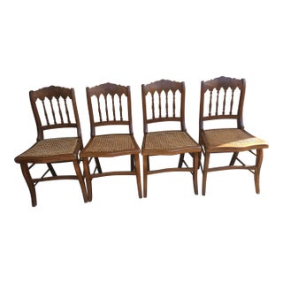 Set of Four Victorian Walnut and Cane Seat Side Chairs For Sale