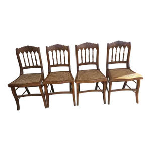 Set of Four Victorian Walnut and Cane Seat Side Chairs