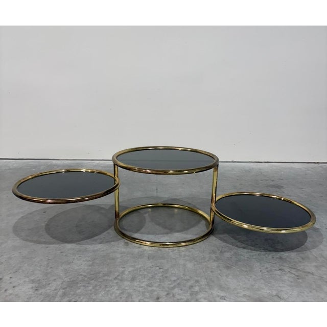 Postmodern Postmod Gold & Smoked Glass Swivel Tiered Coffee Table For Sale - Image 3 of 11