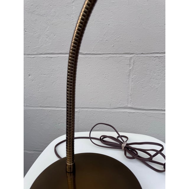 1960s Vintage 1960s Brass Gooseneck Desk Lamp Milk Glass Dome Shade Mid-Century Modern Task Light For Sale - Image 5 of 12