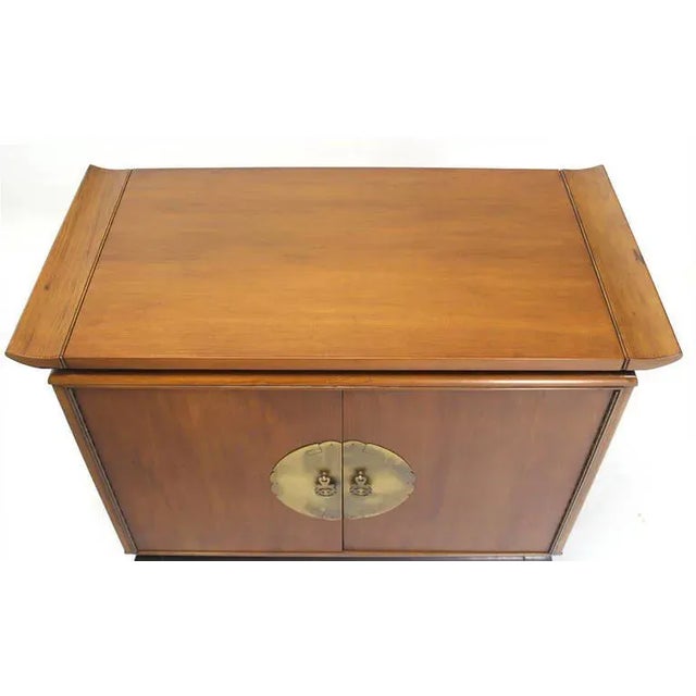 Wood Vintage Mid Century Oriental Modern Walnut Server Cabinet For Sale - Image 7 of 8