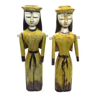 Carved Wood Nun Figurines, a Pair For Sale