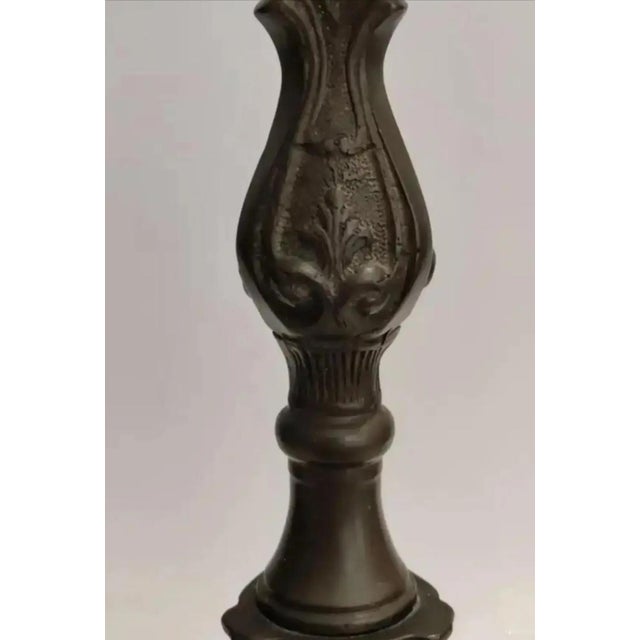 Vintage Bronze Altar Style Candle Holders- A Pair For Sale - Image 4 of 9