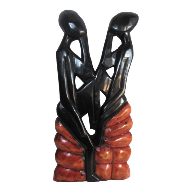 Vintage African Wood Carved Wall Decor 2 Ladies For Sale
