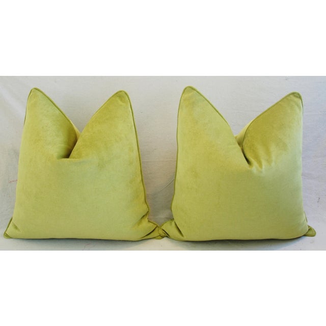 Textile Custom Apple Green Velvet Feather/Down Pillows 24" - a Pair For Sale - Image 7 of 11