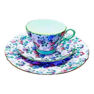 Shelley England Fine Bone China, Tea Cup, Saucer & Plate, Mid Century For Sale