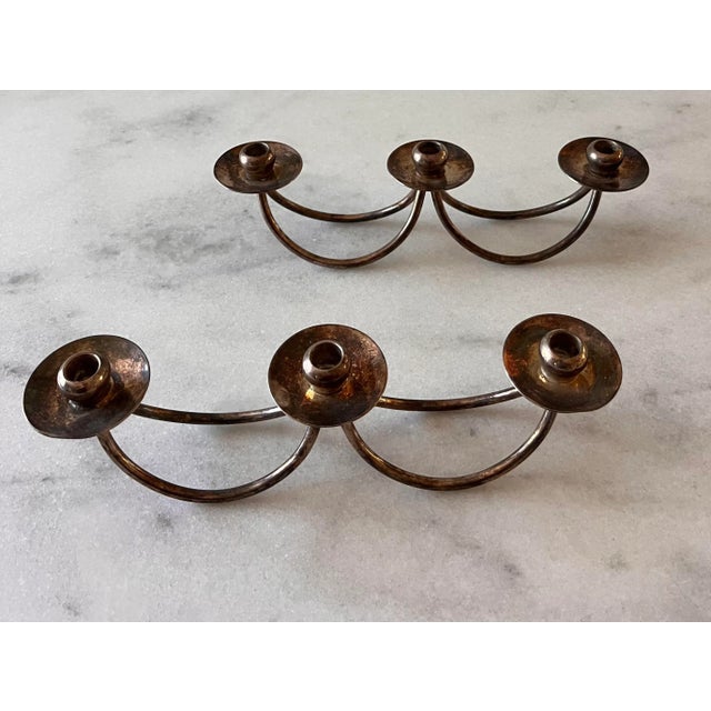 Metal Vintage Berg of Denmark Mid Century Silver Plated Candlestick Holder For Sale - Image 7 of 11