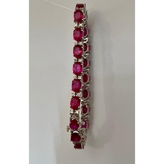 Ruby Red 19 Carat Ruby & 1 Carat Diamond Affordable Tennis Bracelet 14 Karat White Gold For Sale - Image 8 of 18