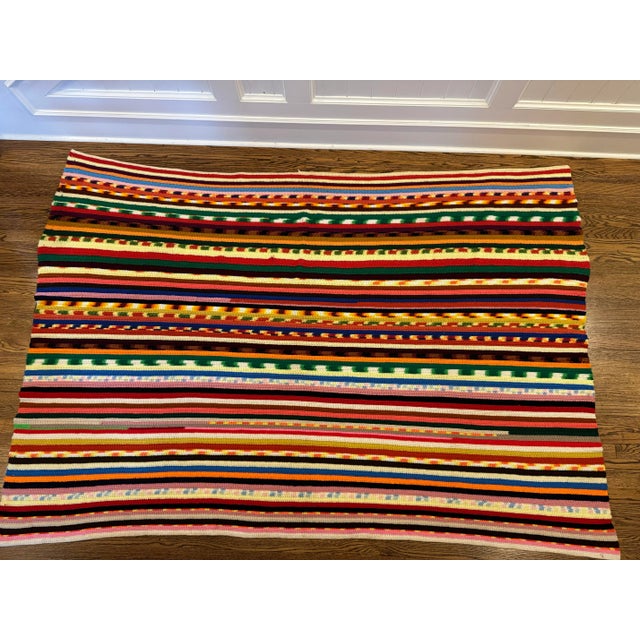 Mid 20th Century Hand Crocheted Large Rainbow Afghan Blanket For Sale - Image 10 of 11