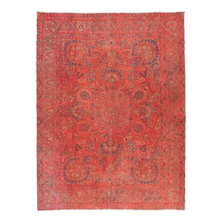 Antique Overdyed Red Wool Rug With Rosette Design For Sale