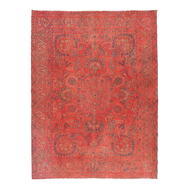 Antique Overdyed Red Wool Rug With Rosette Design For Sale