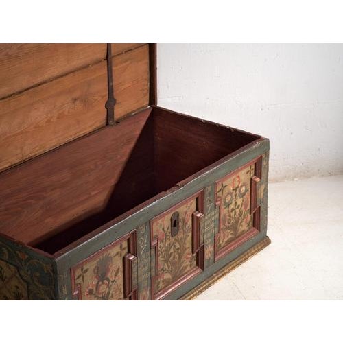 Wood Antique Marriage Chest in Painted Pine, Central Europe, 1775 For Sale - Image 7 of 18