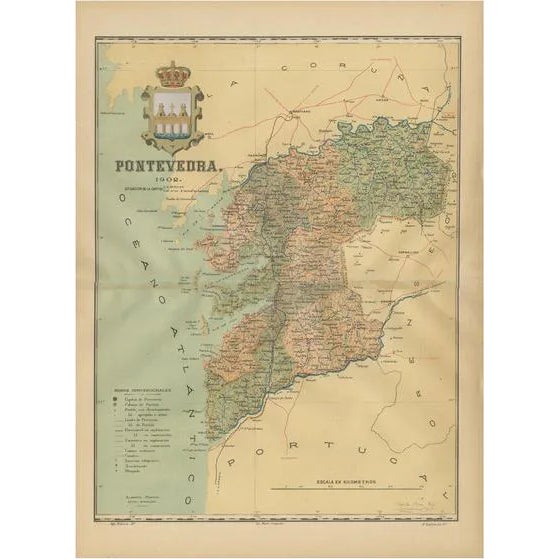 Map of Pontevedra, 1902 For Sale