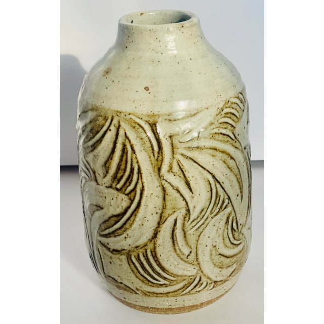 Ceramic Vintage Studio Art Pottery Handcrafted, Textured Ceramic Vase, Signed For Sale - Image 7 of 11