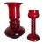 Vintage Czech Art Glass Ruby Red Vase & Matching Candleholder For Sale