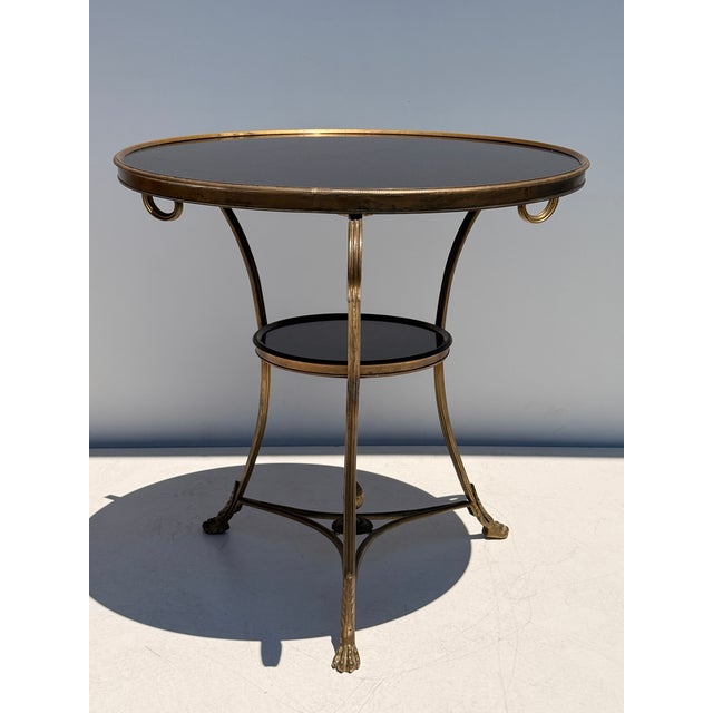 Hollywood Regency Brass and Black Granite Gueridon Table For Sale - Image 3 of 12