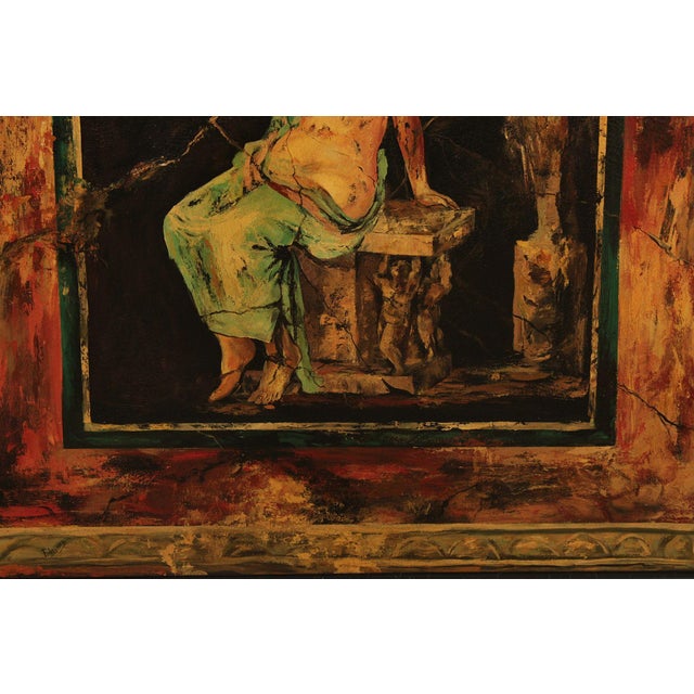 Mid 20th Century Roman Fresco Oil Painting Signed 'Fabriano' with Black Frame For Sale In Philadelphia - Image 6 of 18