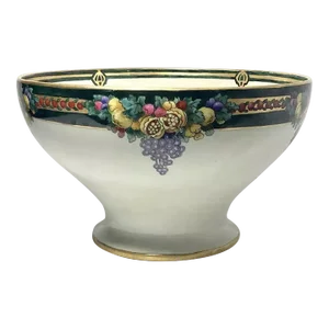 1890s Tressemanes & Vogt Limoges Porcelain Iridescent Fruit Motif Bowl