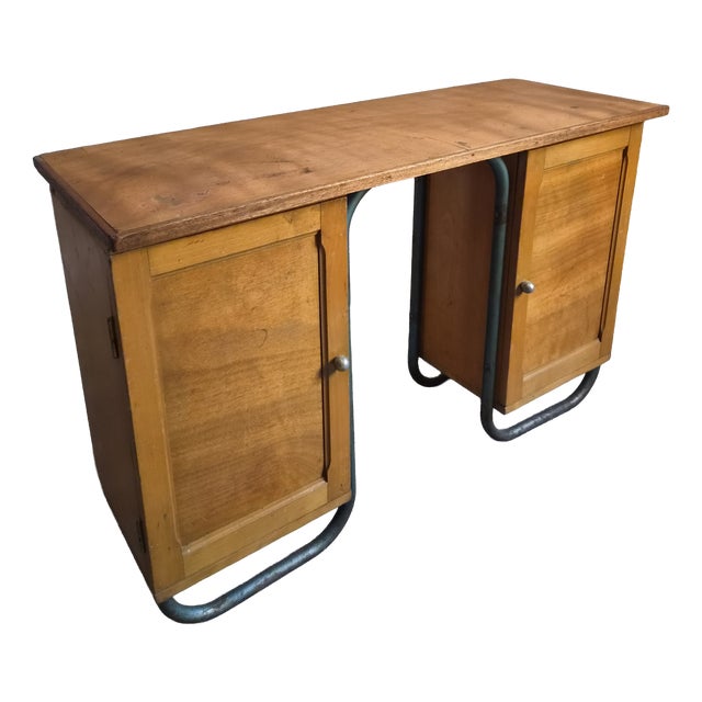French Modern Beech and Tubular Steel Writing Desk, 1930s For Sale
