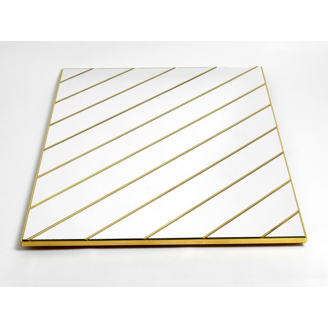 Hollywood Regency Large Brass Wall Mirror with Diagonal Mirror Strips, 1970s For Sale - Image 3 of 18