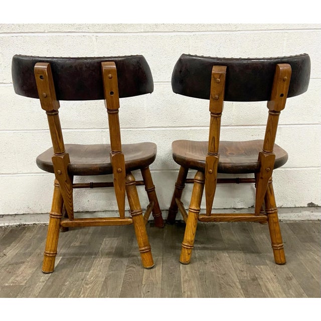 Brown Vintage Dixie Furniture Company Young Hinkle Corporation Curved Back Pub Chairs - Pair For Sale - Image 8 of 10