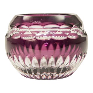 Faberge Crystal Votive Candle Holder Amethyst Cut to Clear For Sale