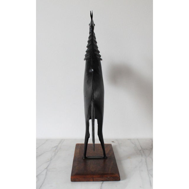 Late 20th Century Folk Art Cast Metal Painted Black Rearing Horse on Wood Base For Sale - Image 5 of 10