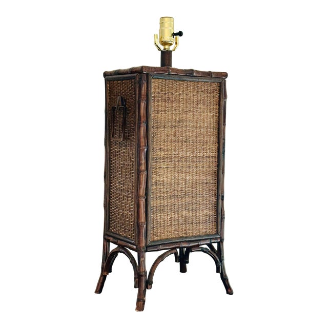 Vintage Boho Burnt Bamboo Lamp For Sale